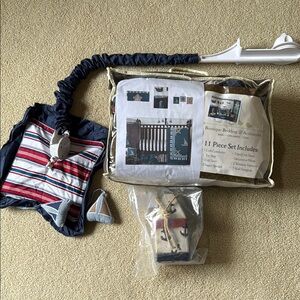 Nautical Themed Crib Bedding Set with mobile, & ceramic buoy